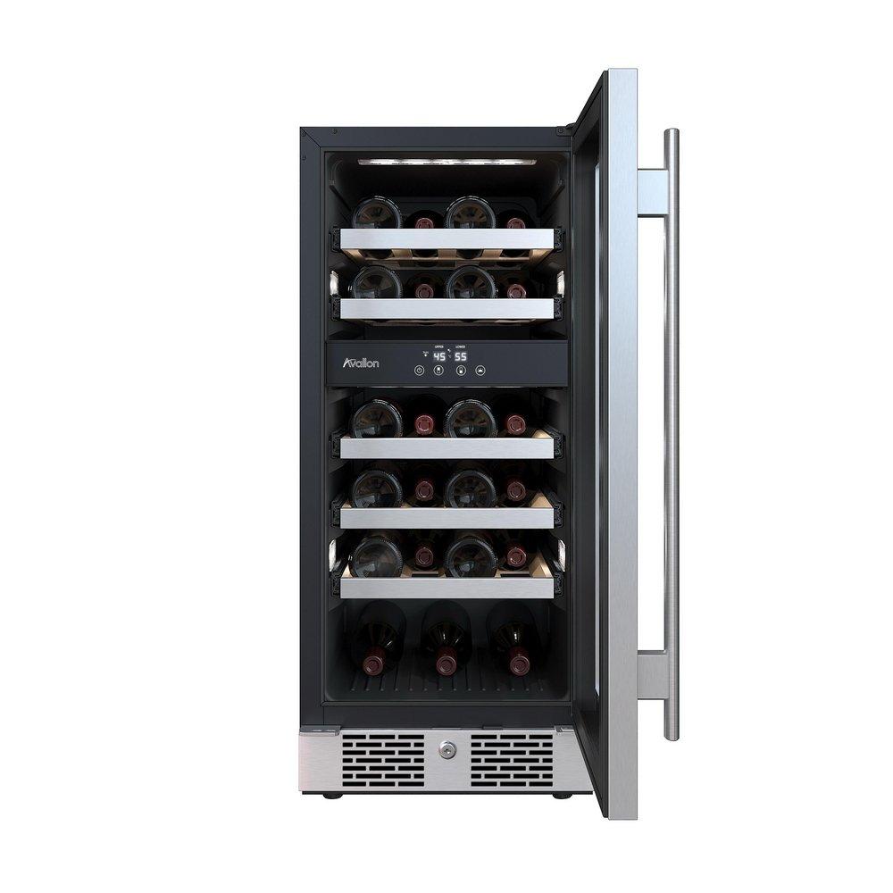 Avallon Stainless Steel 15 in. Built-in Dual Zone Right Hand Wine Cooler 