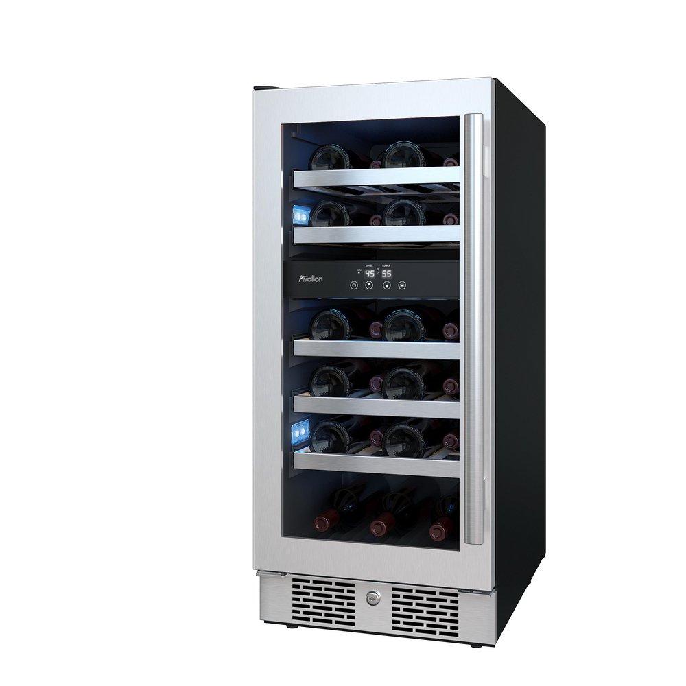 Avallon Stainless Steel 15 in. Built-in Dual Zone Left Hand Wine Cooler 