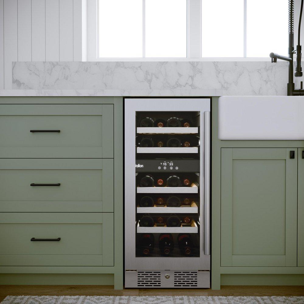 Avallon Stainless Steel 15 in. Built-in Dual Zone Left Hand Wine Cooler 