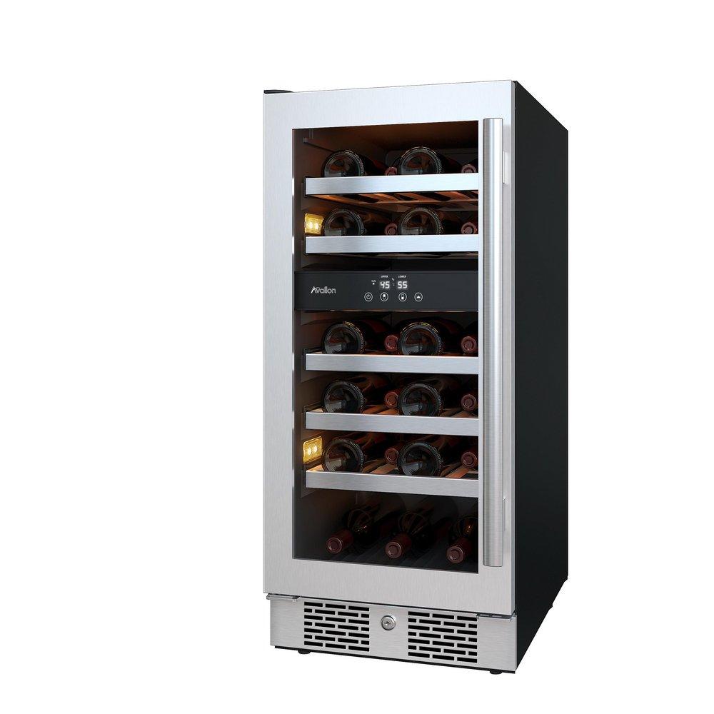 Avallon Stainless Steel 15 in. Built-in Dual Zone Left Hand Wine Cooler 