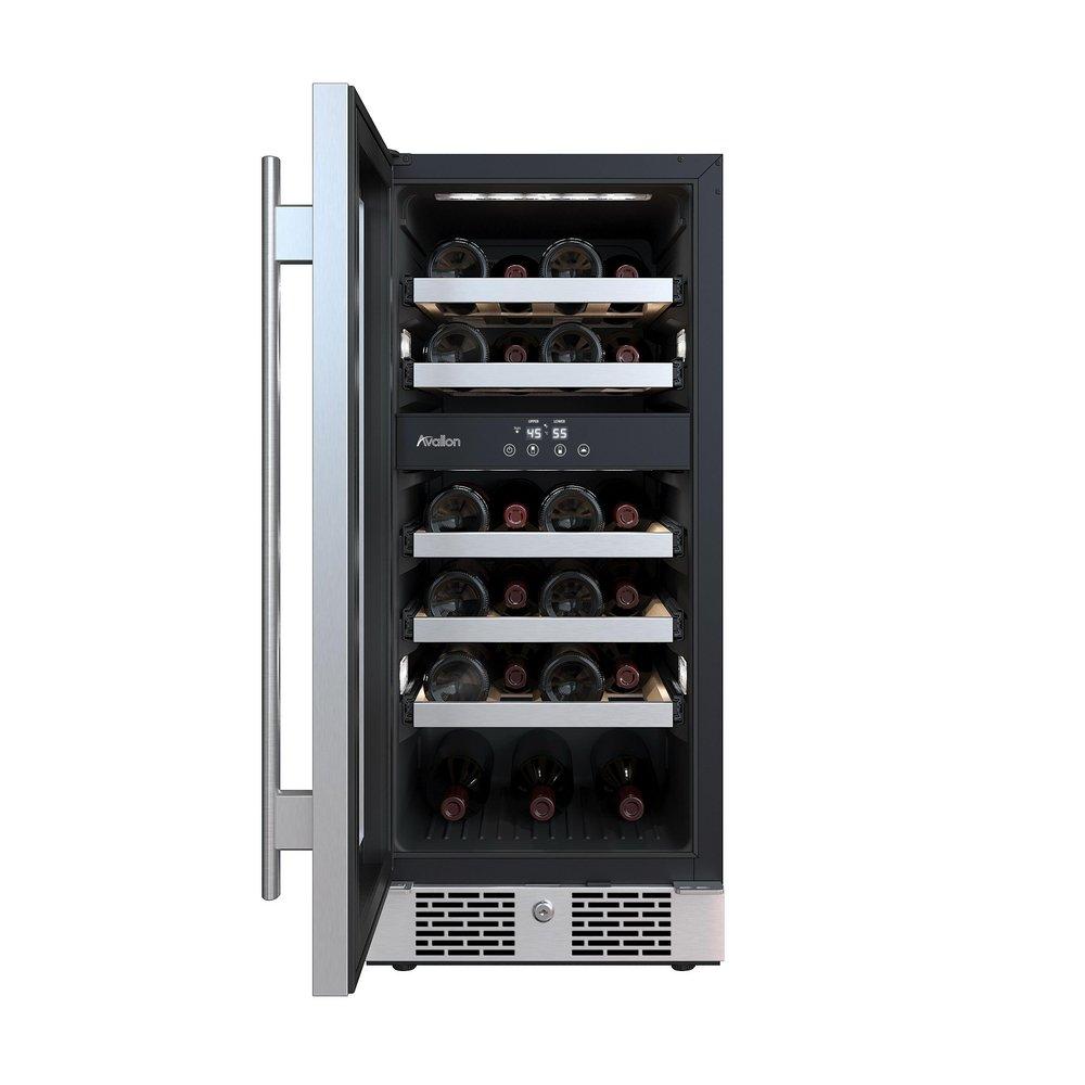 Avallon Stainless Steel 15 in. Built-in Dual Zone Left Hand Wine Cooler 