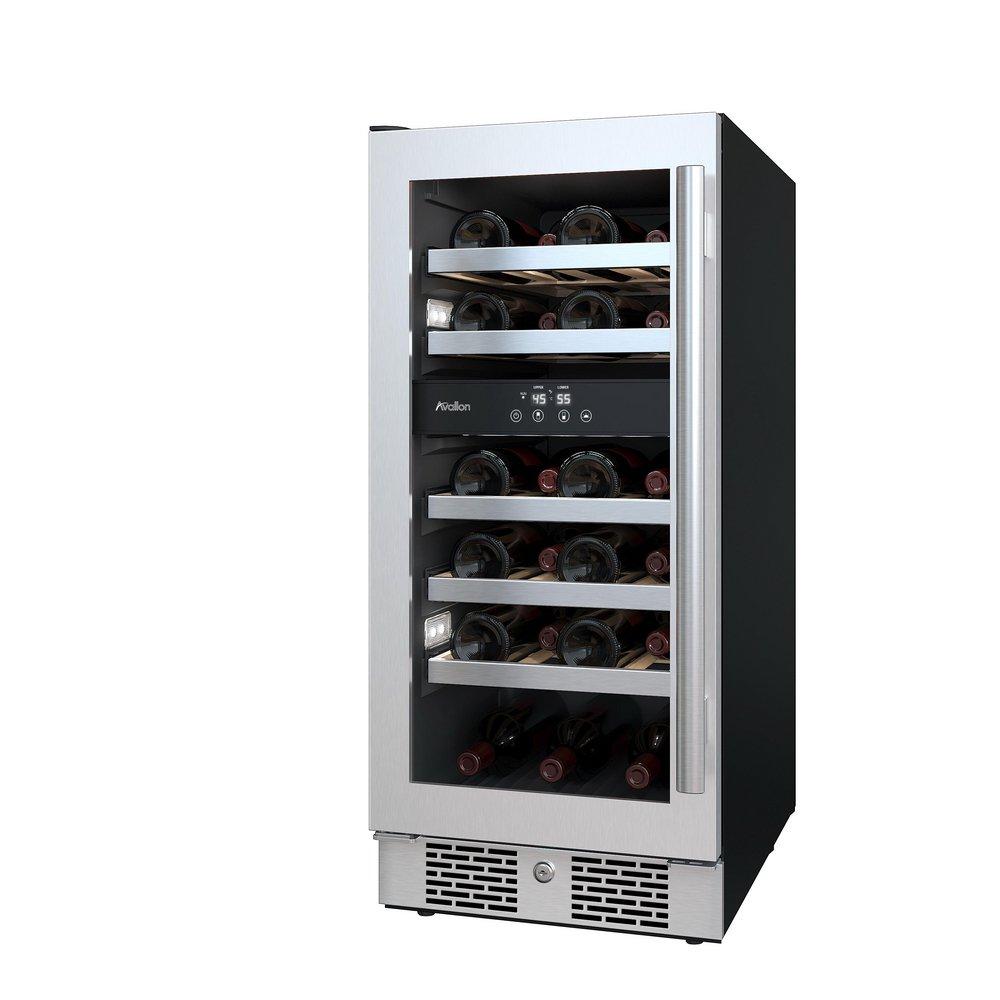 Avallon Stainless Steel 15 in. Built-in Dual Zone Left Hand Wine Cooler 