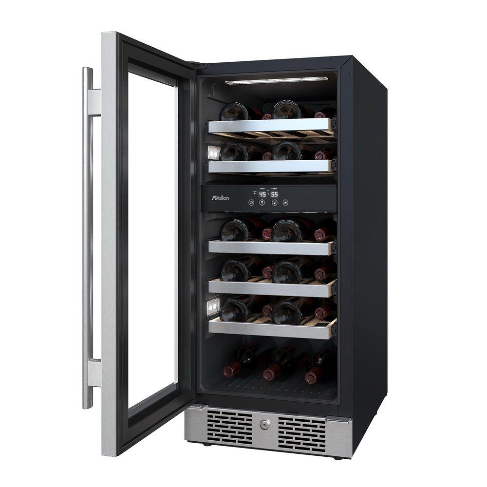 Avallon Stainless Steel 15 in. Built-in Dual Zone Left Hand Wine Cooler 