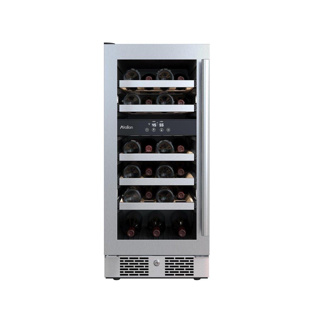 Avallon Stainless Steel 15 in. Built-in Dual Zone Left Hand Wine Cooler 