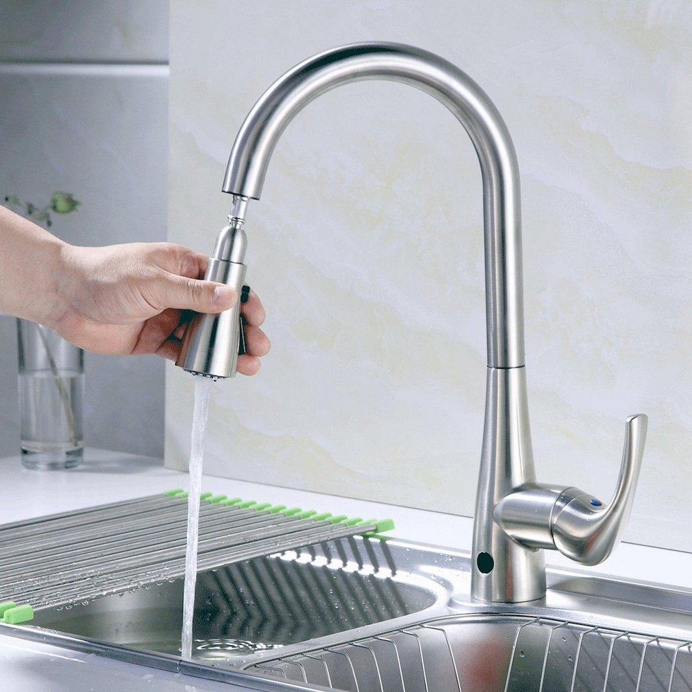Bio Bidet Brushed Nickel Single Handle Touchless Kitchen Faucet 