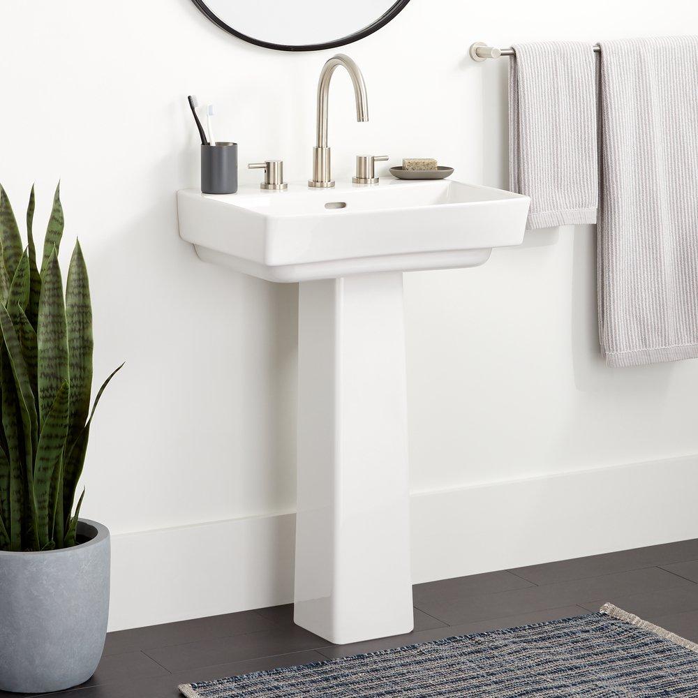 Signature Hardware White Pedestal Bathroom Sink 