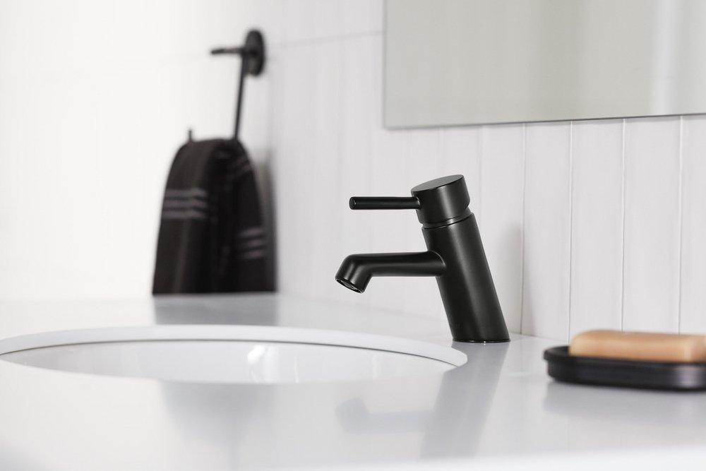 Single Handle Monoblock Bathroom Sink Faucet in Matte Black 