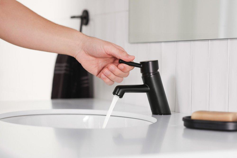 Single Handle Monoblock Bathroom Sink Faucet in Matte Black 