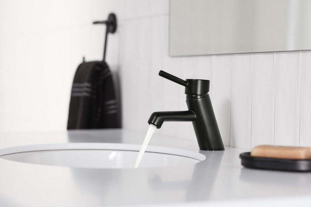 Single Handle Monoblock Bathroom Sink Faucet in Matte Black 