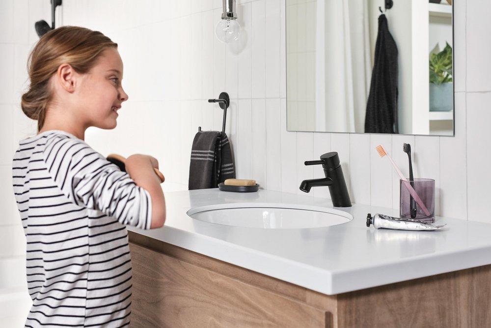 Single Handle Monoblock Bathroom Sink Faucet in Matte Black 