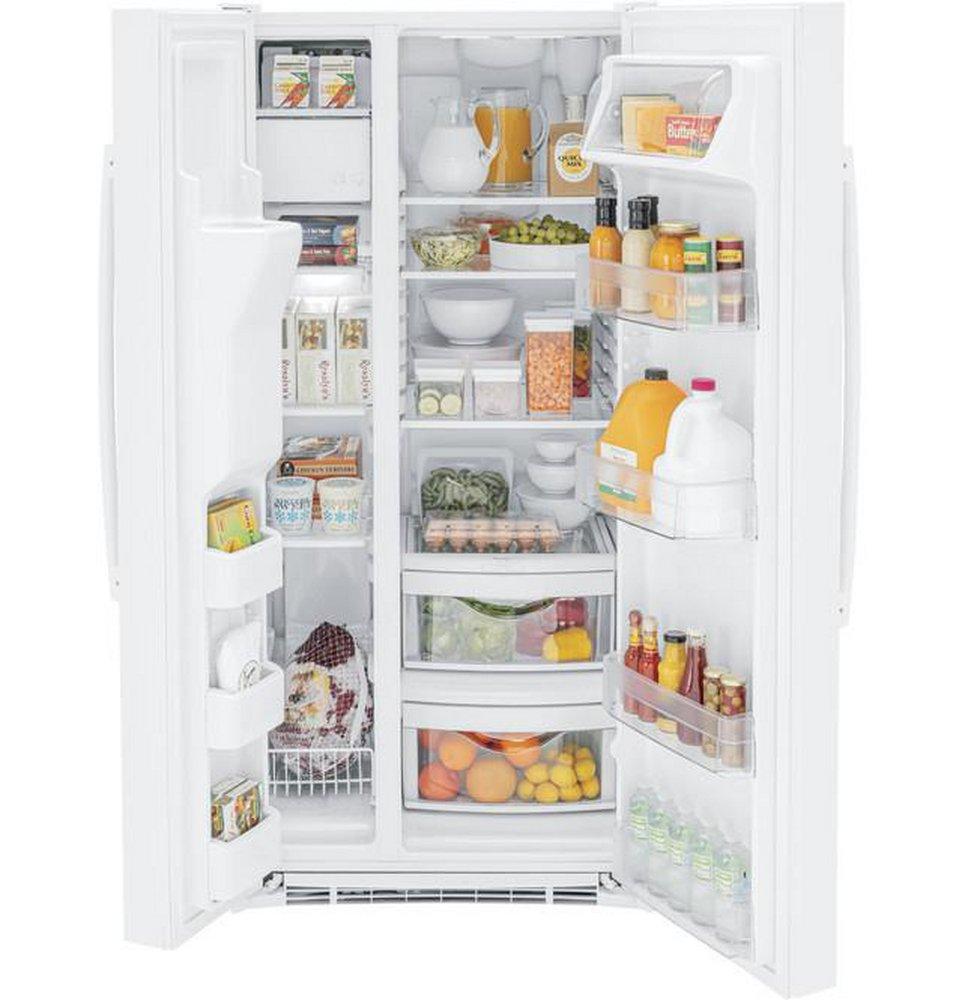 GE&reg; White 23.2 cu. ft. Side-By-Side Refrigerator 