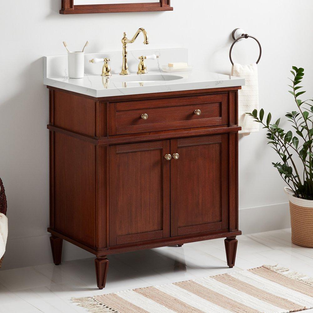 Signature Hardware Antique Brown 30 in. Floor Mount Vanity 