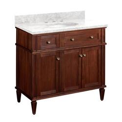 36 in. Floor Mount Vanity in Antique Brown with Carrara Marble