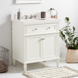 30 in. Floor Mount Vanity in White with Arctic White Quartz
