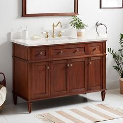 48 in. Floor Mount Vanity in Antique Brown with Arctic White Quartz