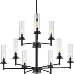 109-1/2 in. 60W 9-Light 2-Tier Incandescent Chandelier in Matte Black