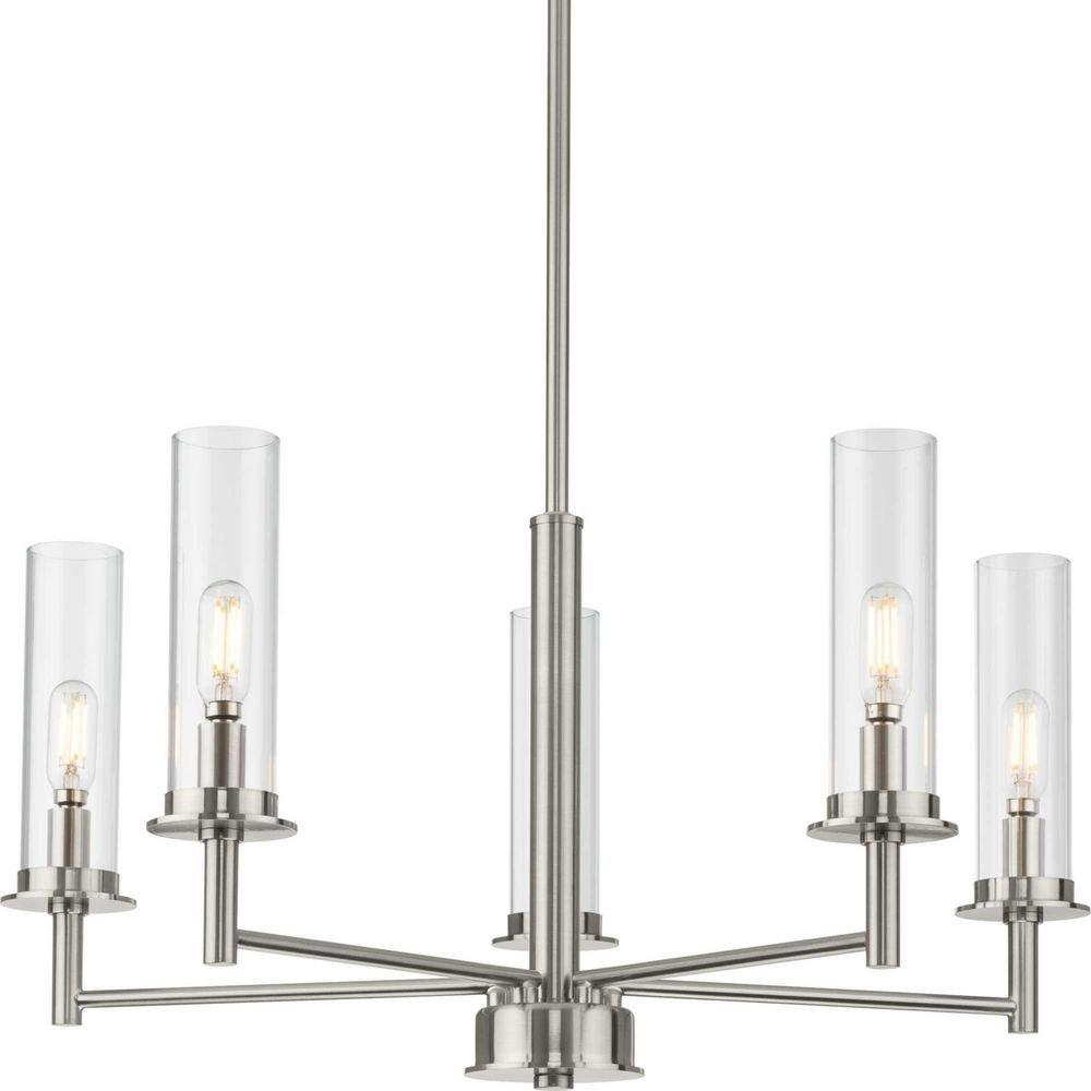 Progress Lighting Brushed Nickel 75-1/2 in. 60W 5-Light 1-Tier Incandescent Chandelier 