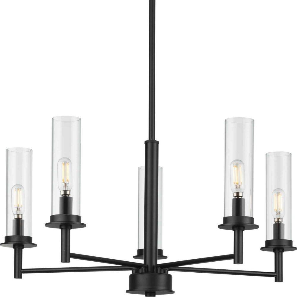 Progress Lighting Matte Black 75-1/2 in. 60W 5-Light 1-Tier Incandescent Chandelier 