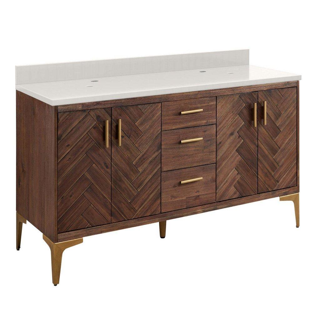 Signature Hardware Russet Brown 60 in. Floor Mount Vanity 