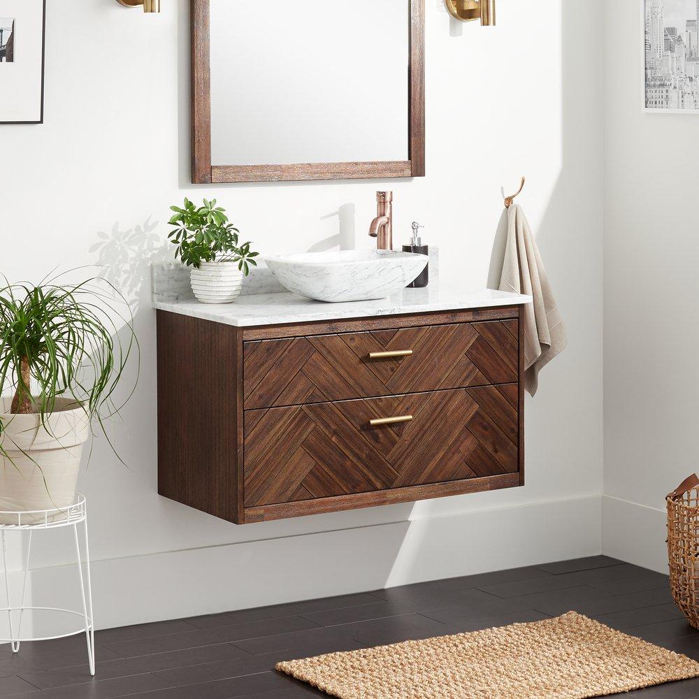 Signature Hardware Russet Brown 36 in. Wall Mount Vanity 
