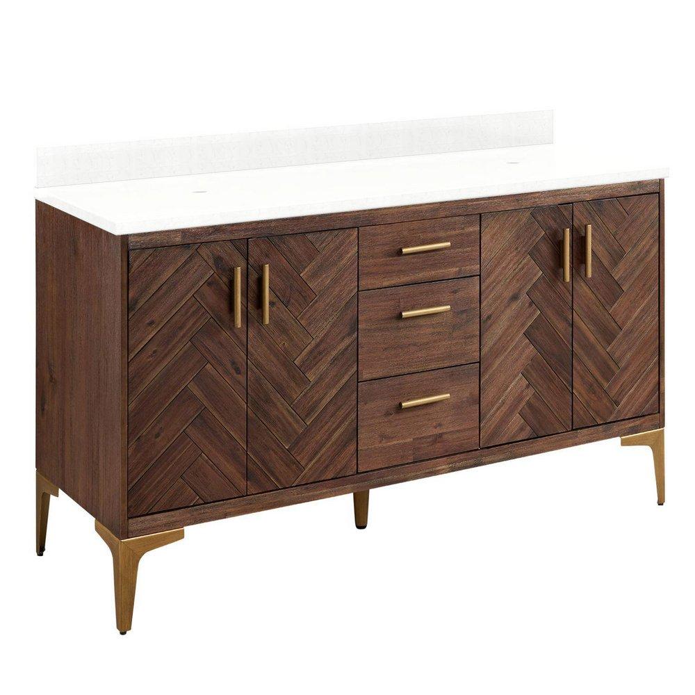 Signature Hardware Russet Brown 60 in. Floor Mount Vanity 