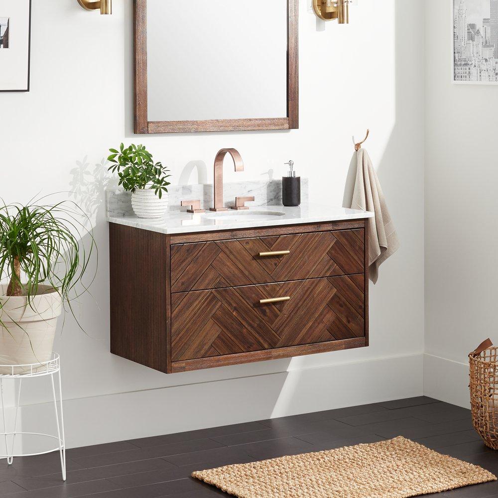 Signature Hardware Russet Brown 36 in. Wall Mount Vanity 
