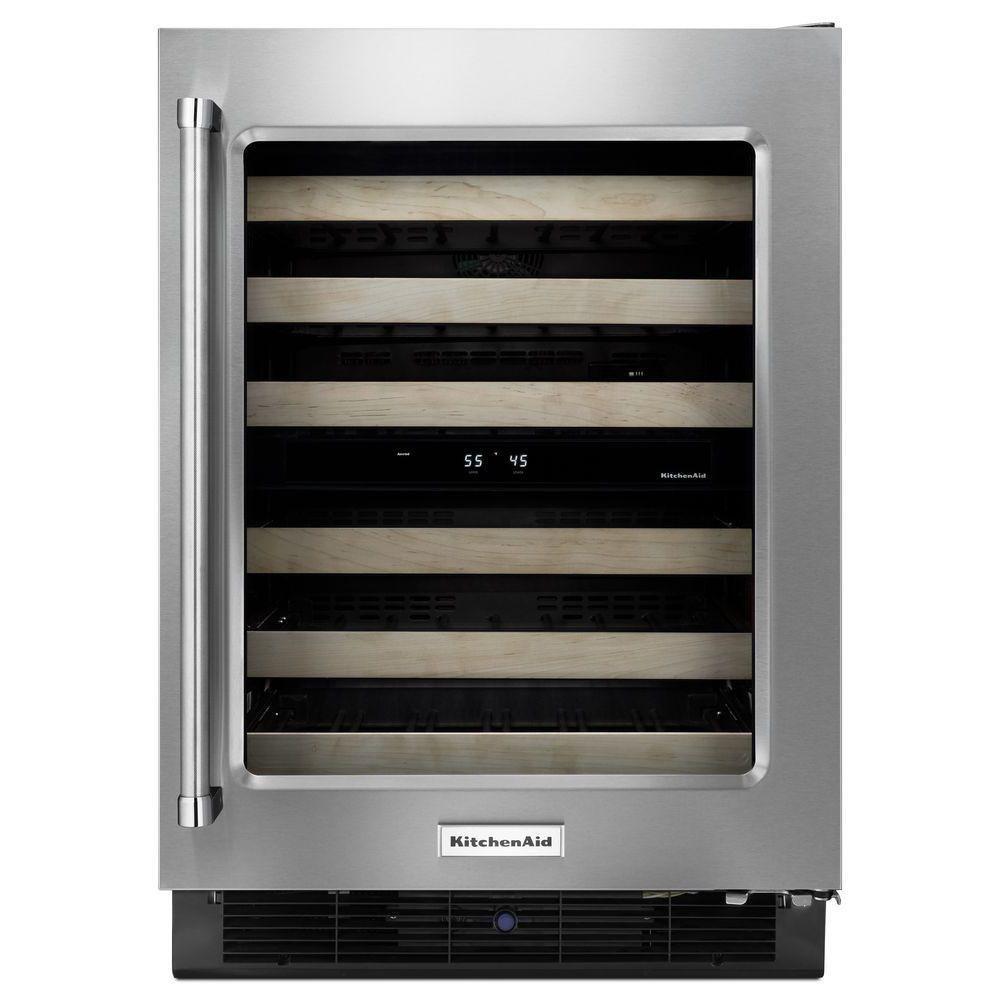 KitchenAid Stainless Steel 23-7/8 x 34-3/8 in. 46 Bottles Undercounter Wine Cooler 