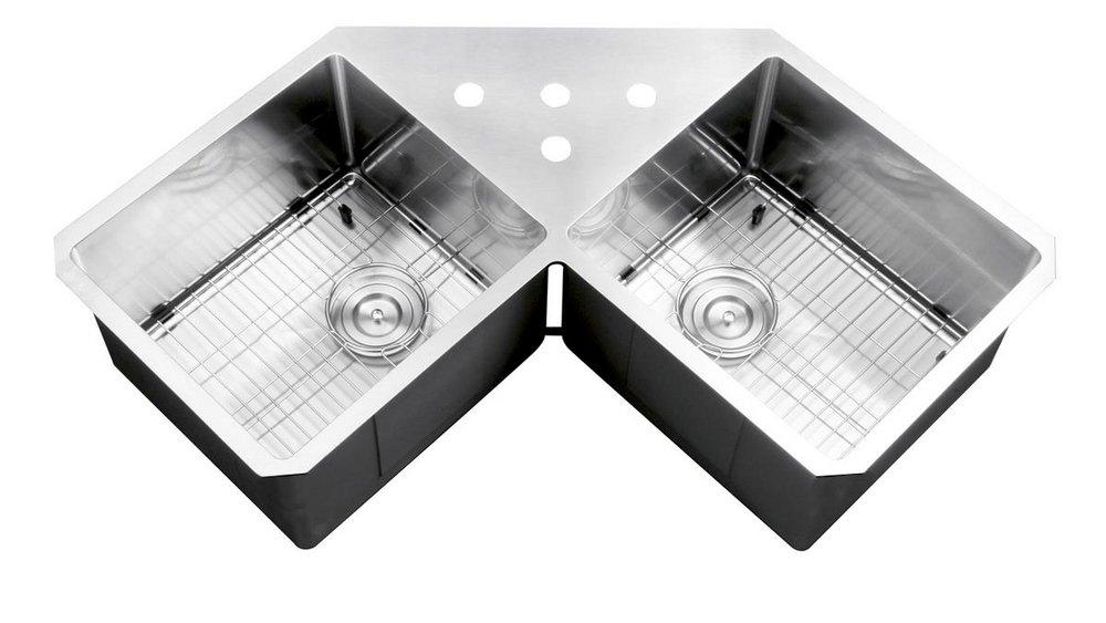 Ruvati Stainless Steel 43-3/4 x 23 in. 4 Hole Stainless Steel 2 Bowl Undermount Kitchen Sink 