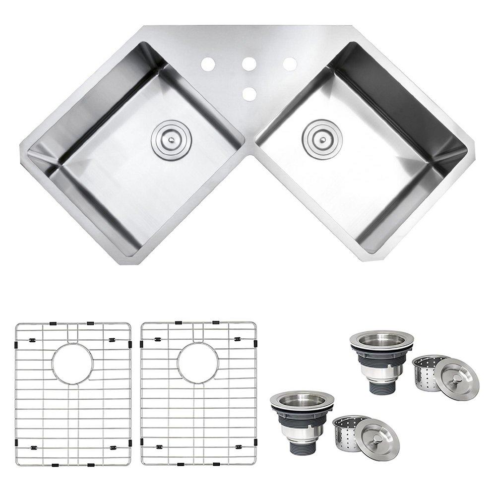 Ruvati 43-3/4 x 23 in. 4 Hole Stainless Steel 2 Bowl Undermount Kitchen Sink 