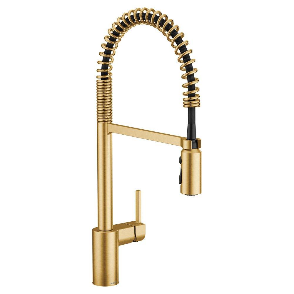 Moen Brushed Gold Single Handle Pull Down Pre-Rinse Kitchen Faucet with Power Clean Technology 