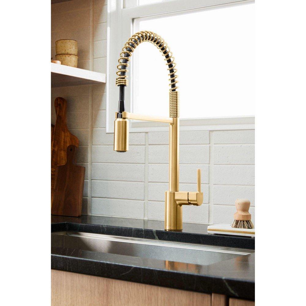 Moen Brushed Gold Single Handle Pull Down Pre-Rinse Kitchen Faucet with Power Clean Technology 