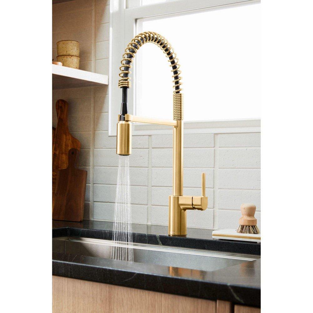 Moen Brushed Gold Single Handle Pull Down Pre-Rinse Kitchen Faucet with Power Clean Technology 