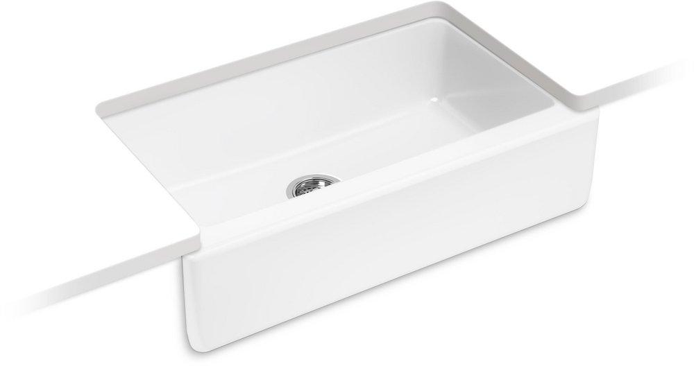 KOHLER White 33-1/16 x 19-9/16 in. No-Hole Cast Iron Single Bowl Undermount Kitchen Sink 