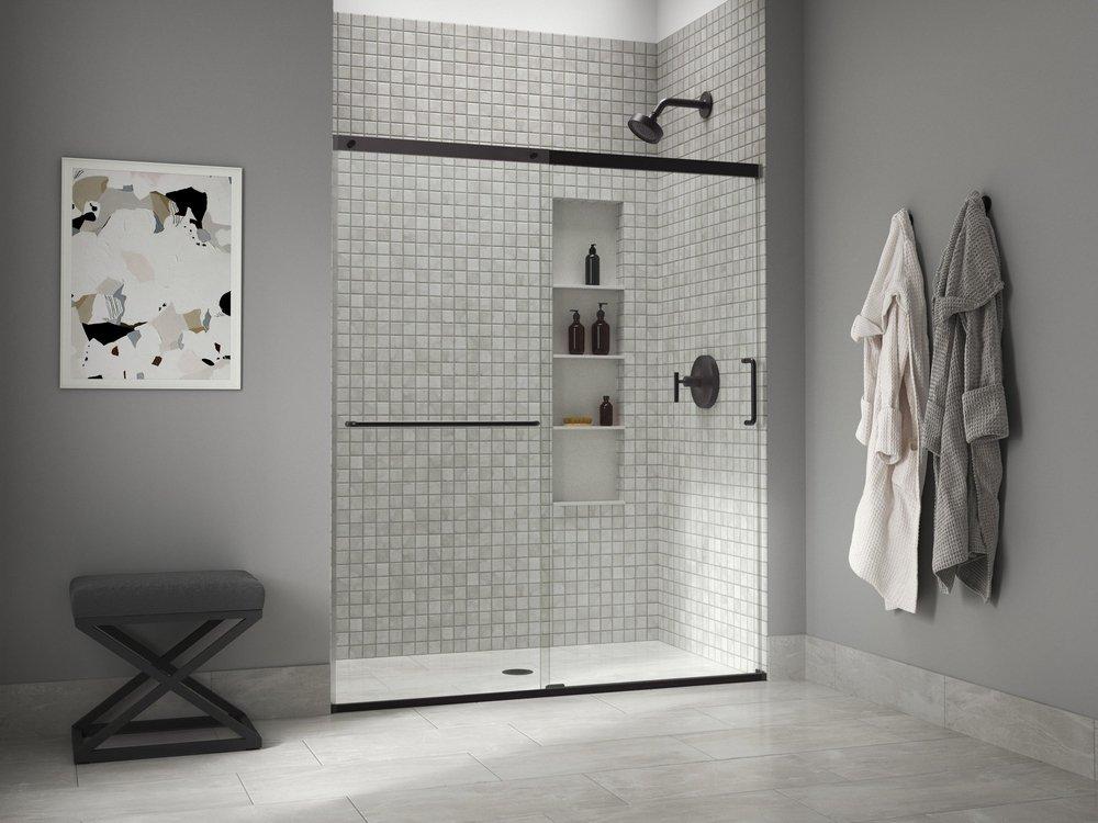 70-1/2 x 59-5/8 in. Frameless Sliding Shower Door in Matte Black 