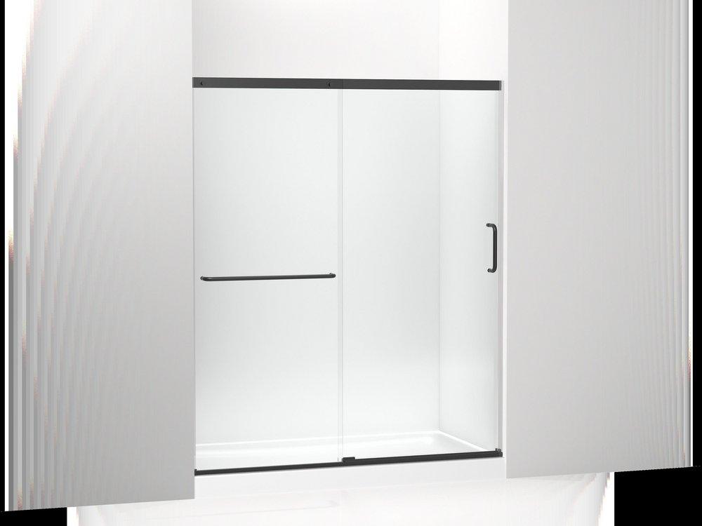 70-1/2 x 59-5/8 in. Frameless Sliding Shower Door in Matte Black 