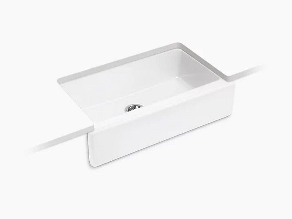KOHLER White 33-1/16 x 19-9/16 in. No Hole Cast Iron 1 Bowl Undermount and Farmhouse Kitchen Sink 