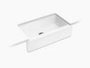 KOHLER White 33-1/16 x 19-9/16 in. No Hole Cast Iron 1 Bowl Undermount and Farmhouse Kitchen Sink 