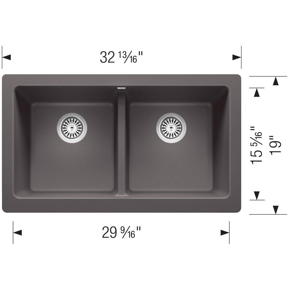 33 in. Farmhouse Silgranit Double Bowl Kitchen Sink in Cinder 