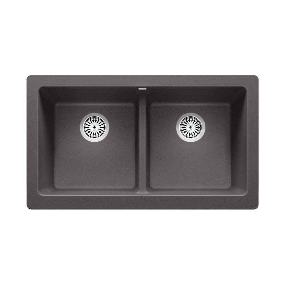 33 in. Farmhouse Silgranit Double Bowl Kitchen Sink in Cinder 