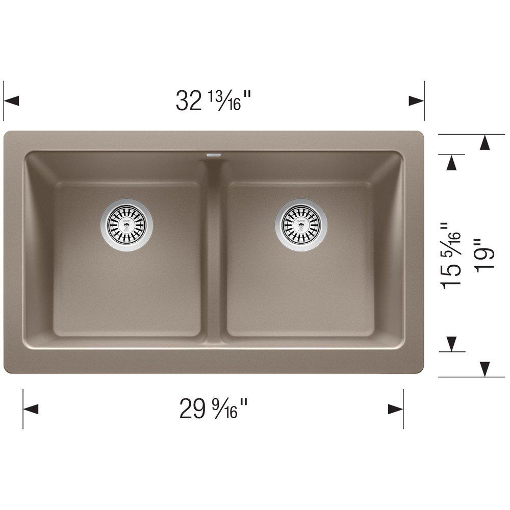 33 in. Farmhouse Silgranit Double Bowl Kitchen Sink in Truffle 
