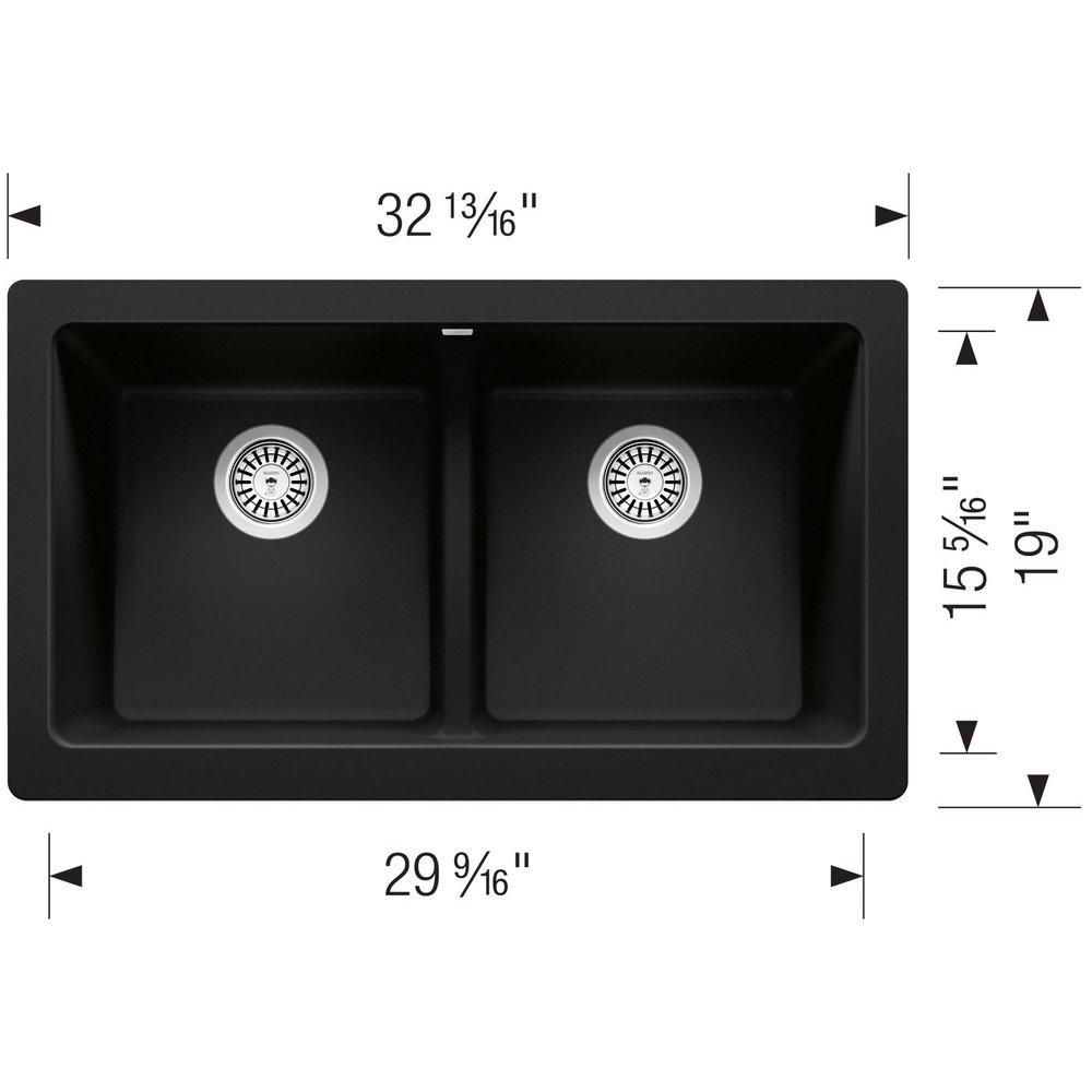 33 in. Farmhouse Silgranit Double Bowl Kitchen Sink in Coal Black 