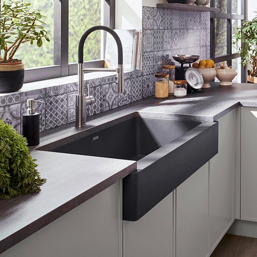 BLANCO Cinder 29-13/16 x 19 in. No Hole Granite Composite Single Bowl Farmhouse Kitchen Sink 