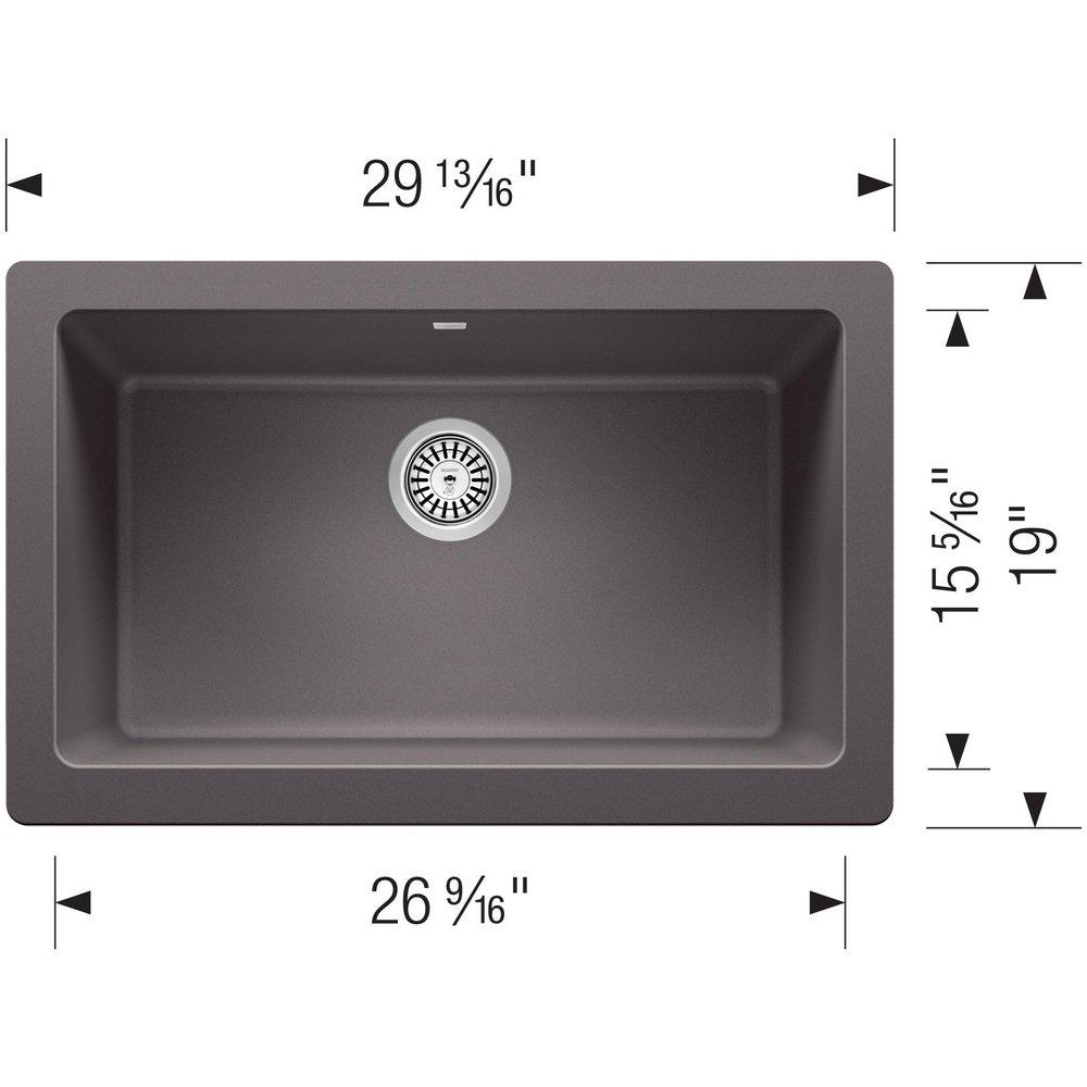 BLANCO Cinder 29-13/16 x 19 in. No Hole Granite Composite Single Bowl Farmhouse Kitchen Sink 
