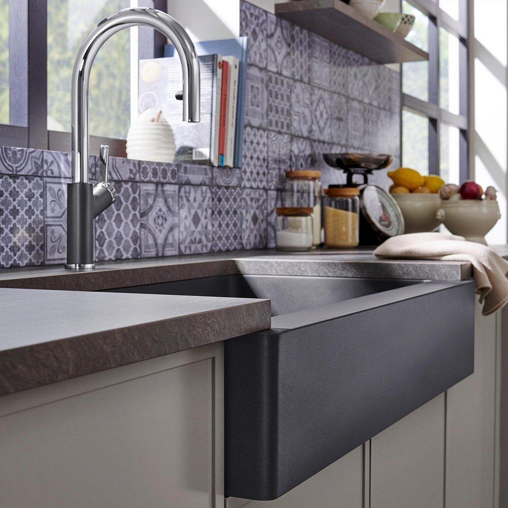 BLANCO Cinder 29-13/16 x 19 in. No Hole Granite Composite Single Bowl Farmhouse Kitchen Sink 