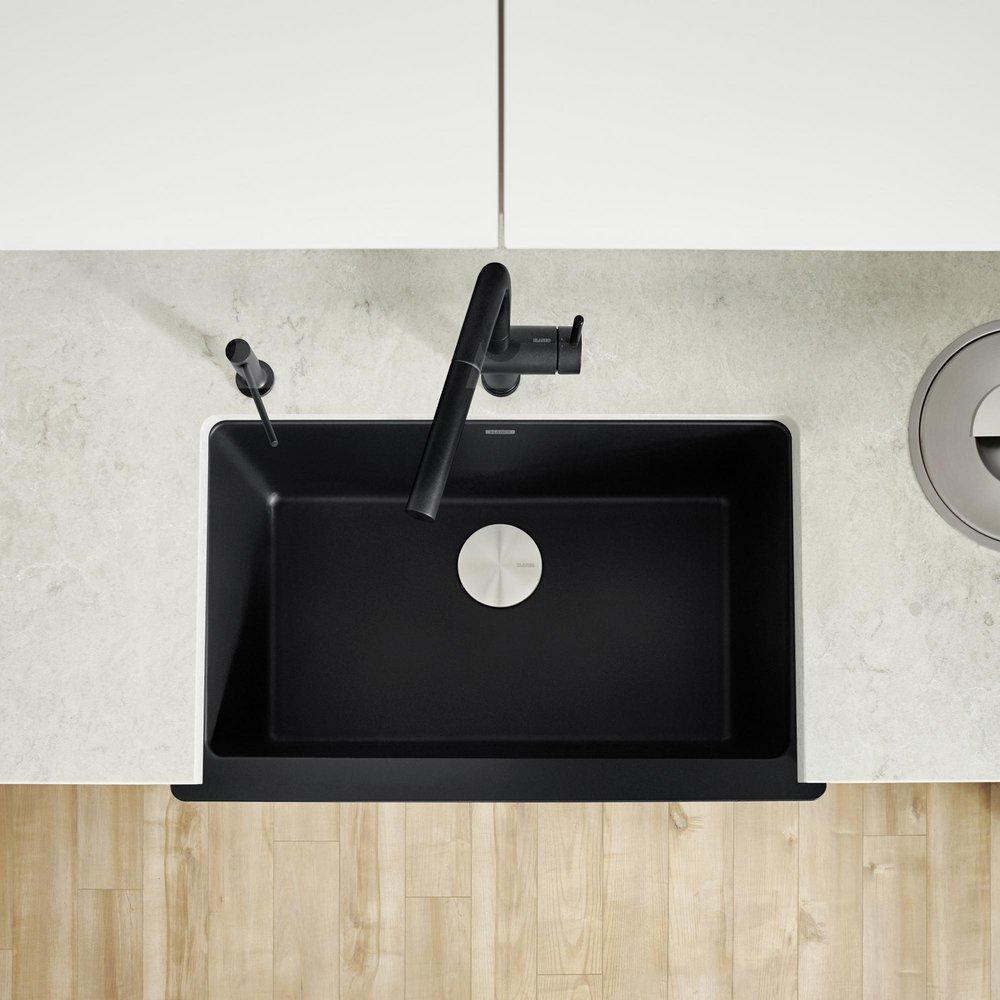 BLANCO Coal Black 29-13/16 x 19 in. No Hole Granite Composite Single Bowl Farmhouse Kitchen Sink 