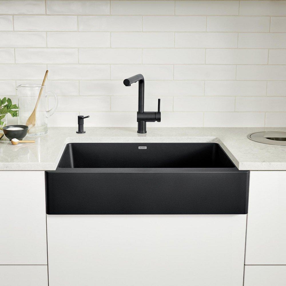 BLANCO Coal Black 29-13/16 x 19 in. No Hole Granite Composite Single Bowl Farmhouse Kitchen Sink 