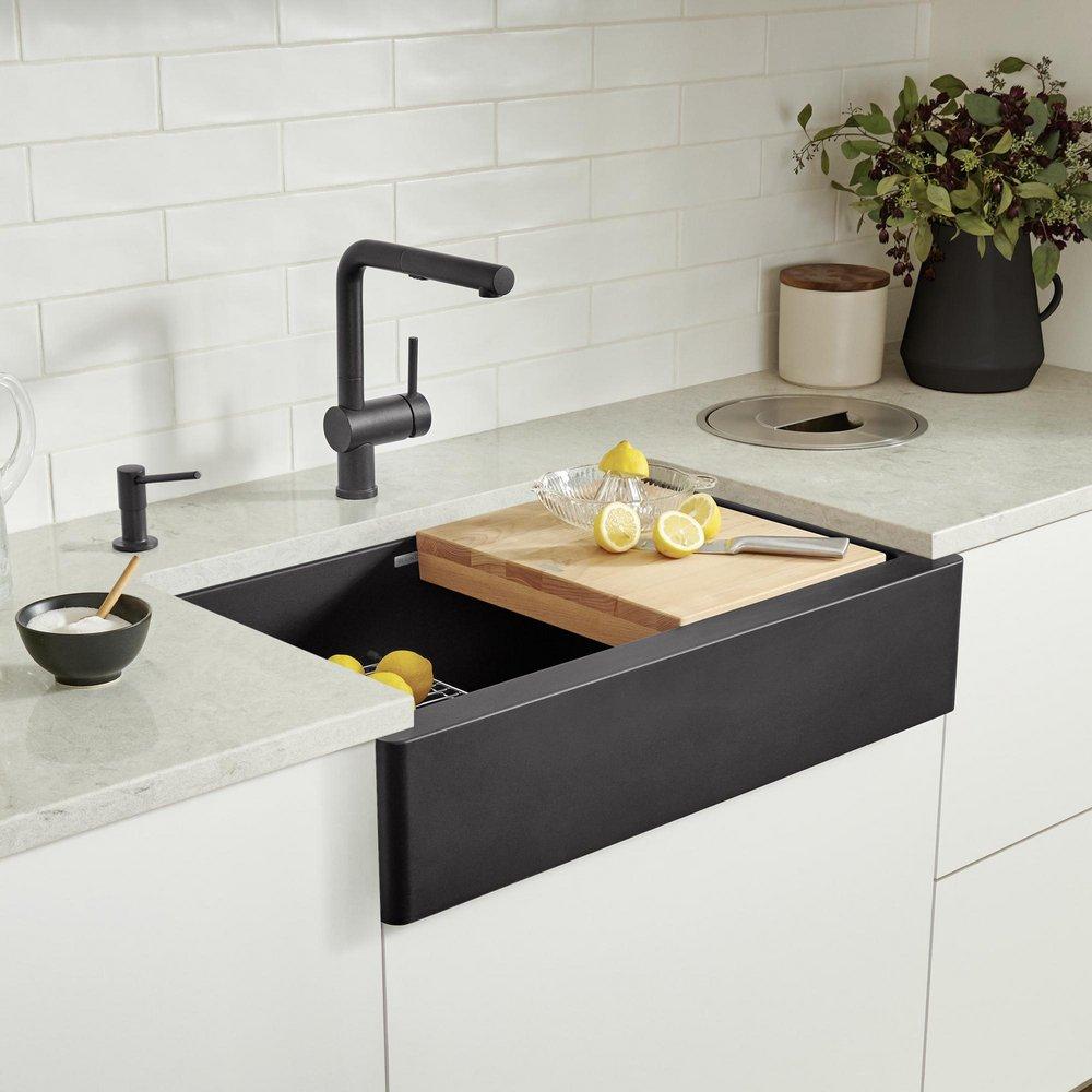 BLANCO Coal Black 29-13/16 x 19 in. No Hole Granite Composite Single Bowl Farmhouse Kitchen Sink 