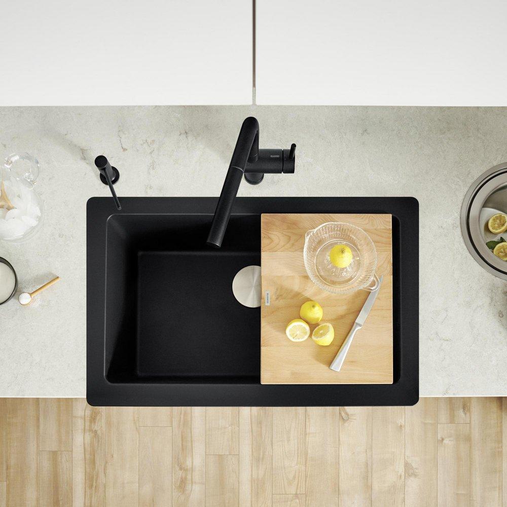 BLANCO Coal Black 29-13/16 x 19 in. No Hole Granite Composite Single Bowl Farmhouse Kitchen Sink 