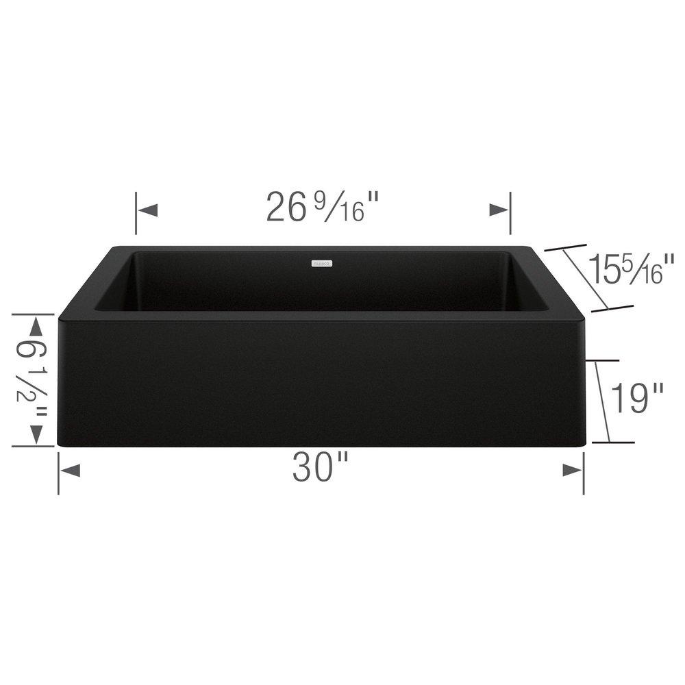 BLANCO Coal Black 29-13/16 x 19 in. No Hole Granite Composite Single Bowl Farmhouse Kitchen Sink 