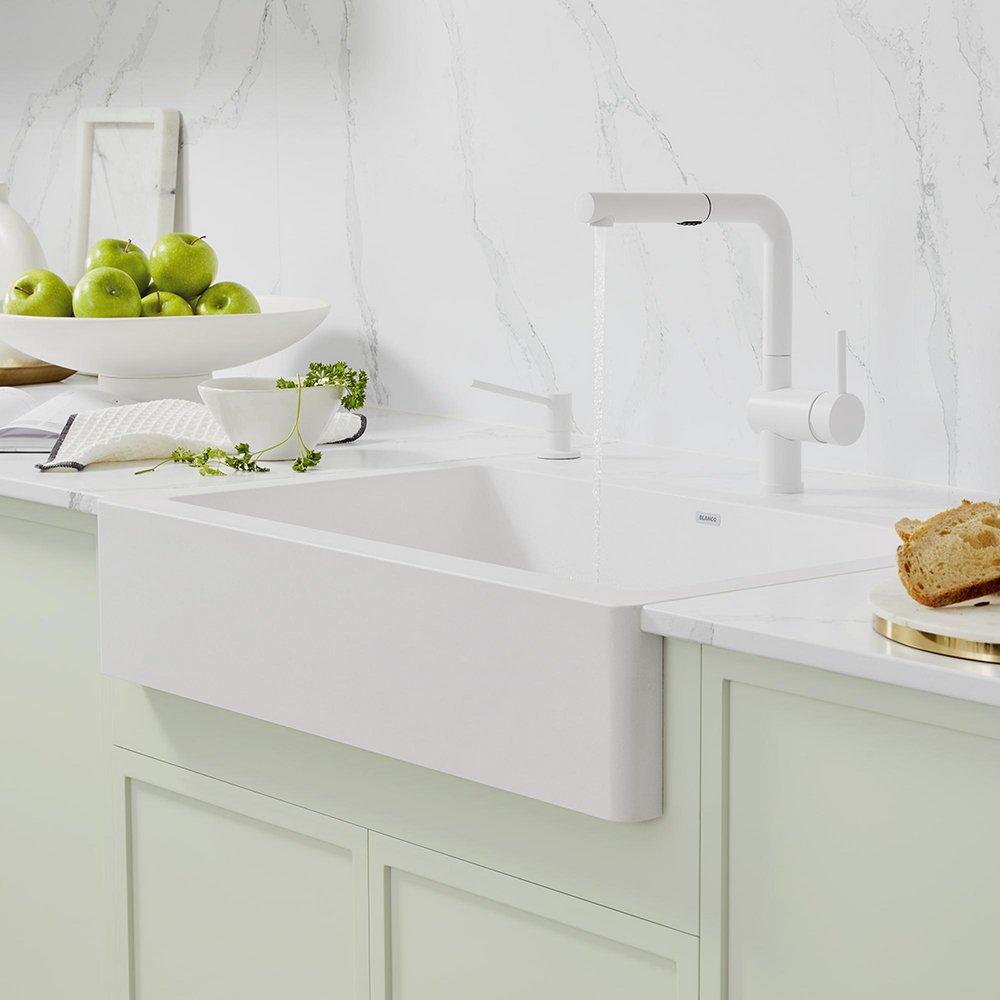 BLANCO White 29-13/16 x 19 in. No Hole Granite Composite Single Bowl Farmhouse Kitchen Sink 